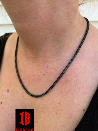 Franco Chain Necklace Black Oxidized Rhodium Over Real 925 Sterling Silver (2.5mm)