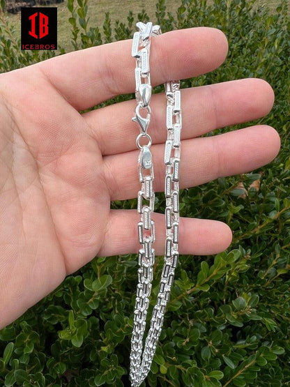 925 Sterling Silver Triangle Rolo Hermes Cut Link Chain Necklace (7.5mm)