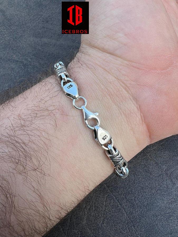 925 Sterling Silver 7mm Tribal Hawaiian Rolo Bar Link Bracelet