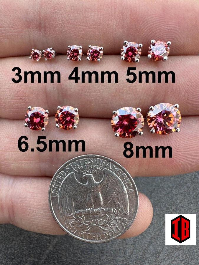 Real Pink Stone Moissanite Screwback Stud Earrings 925 Silver 3-8mm Pass Diamond