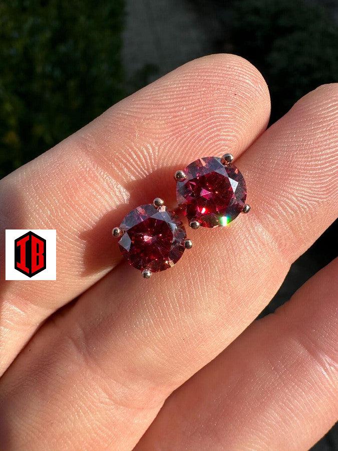 Real Pink Stone Moissanite Screwback Stud Earrings 925 Silver 3-8mm Pass Diamond