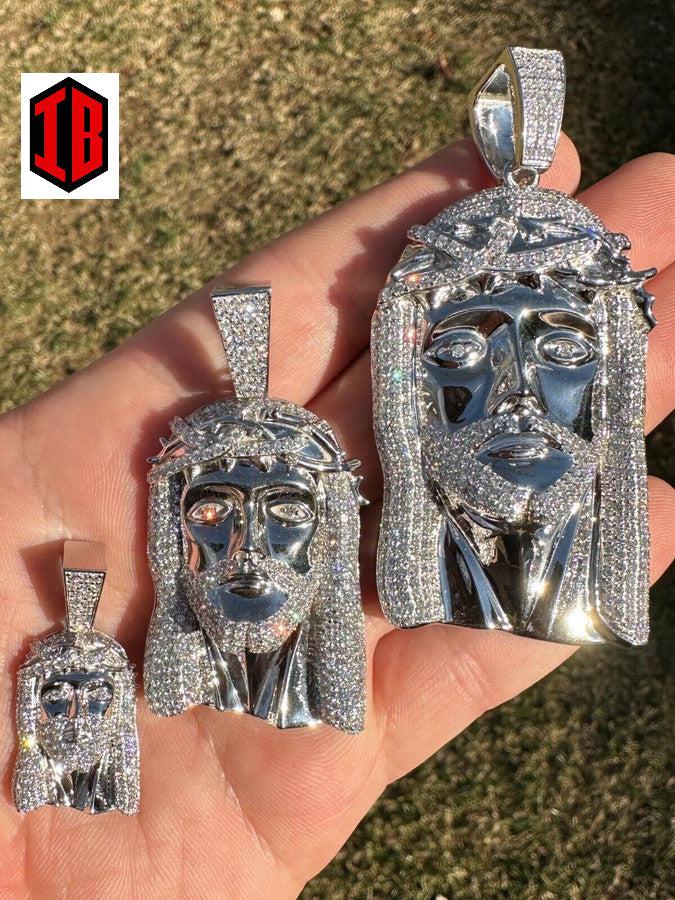 Real VVS Diamond 925 Silver Jesus Piece Pendant - Iced Hip Hop Necklace - 3 Size