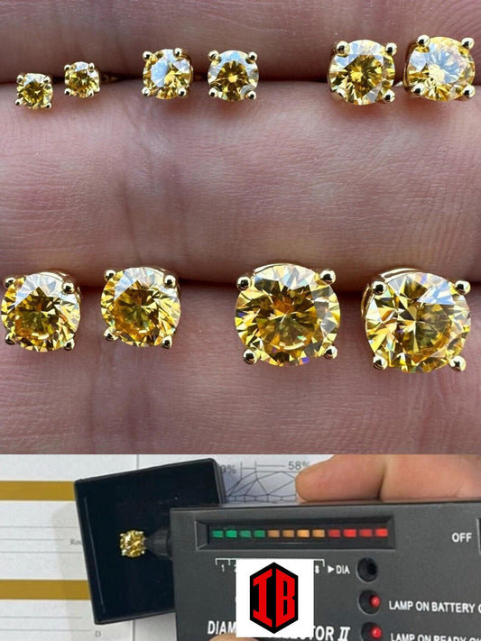 Canary Yellow Moissanite Screwback Stud Earrings 14k Gold Over 925 Silver 3-8mm