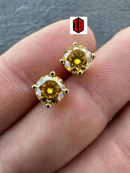 Canary Yellow Moissanite Screwback Stud Earrings 14k Gold Over 925 Silver 3-8mm