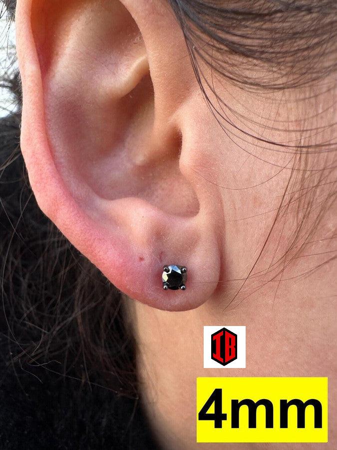 Black Moissanite Screwback Stud Earrings Oxidized Rhodium 925 Silver 3-8mm Hip Hop