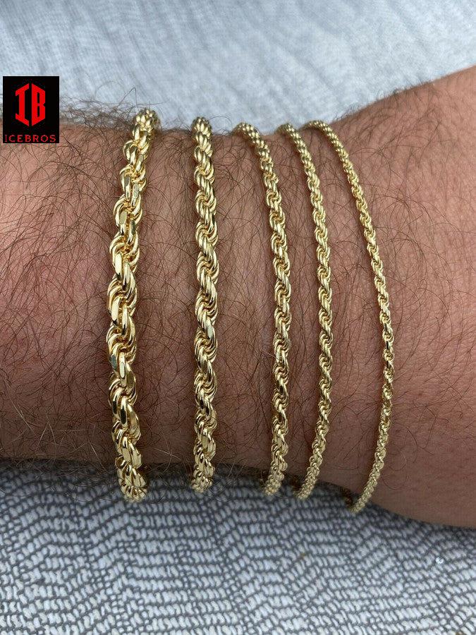 Men's Women's Real 14k Gold Plated Solid 925 Sterling Silver Rope Bracelet (2-6mm)