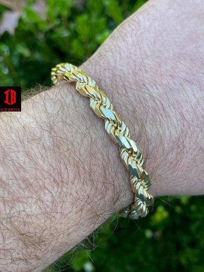 Mens Thick 8mm Rope Bracelet 14k Gold Vermeil Real Solid 925 Sterling Silver 42g