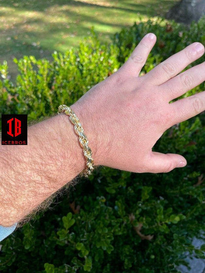 Mens Thick 8mm Rope Bracelet 14k Gold Vermeil Real Solid 925 Sterling Silver 42g