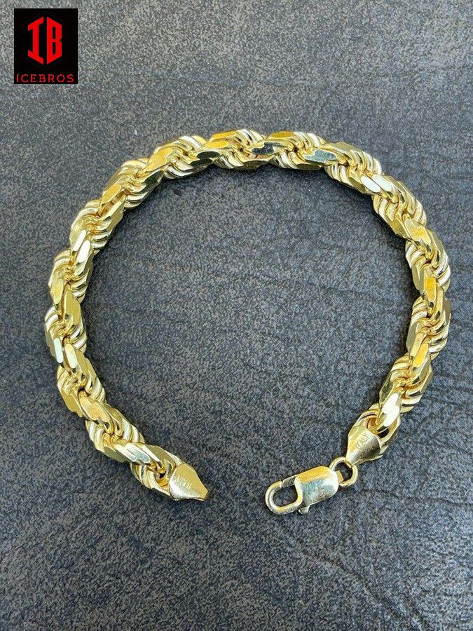 Mens Thick 8mm Rope Bracelet 14k Gold Vermeil Real Solid 925 Sterling Silver 42g