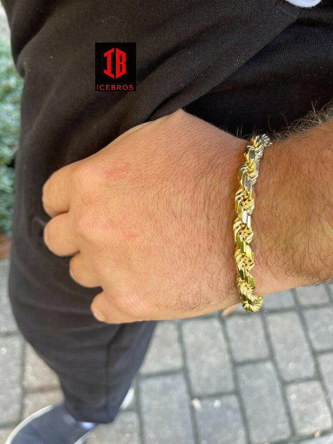 Mens Thick 8mm Rope Bracelet 14k Gold Vermeil Real Solid 925 Sterling Silver 42g