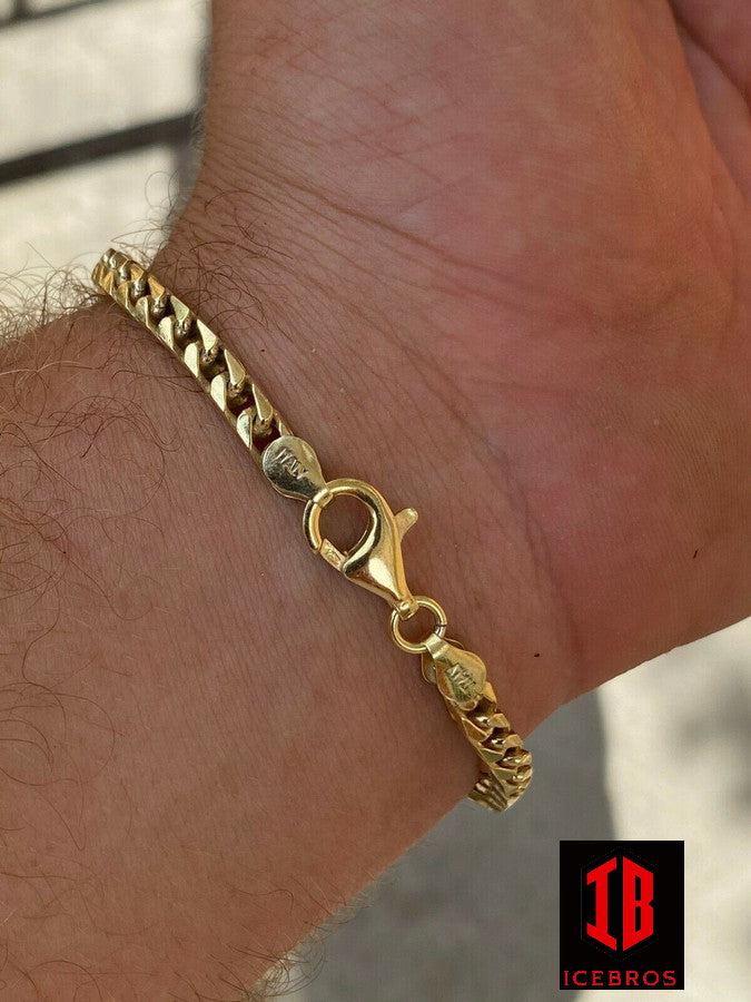 14k Gold Over Real Solid 925 Sterling Silver Franco Bracelet Mens HipHop (2-5mm)