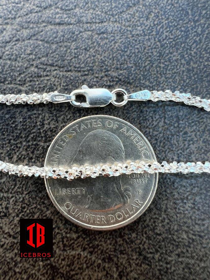 Real Solid 925 Sterling Silver Diamond Cut 3mm Sparkle Rope Bracelet 6-8.5inch Long