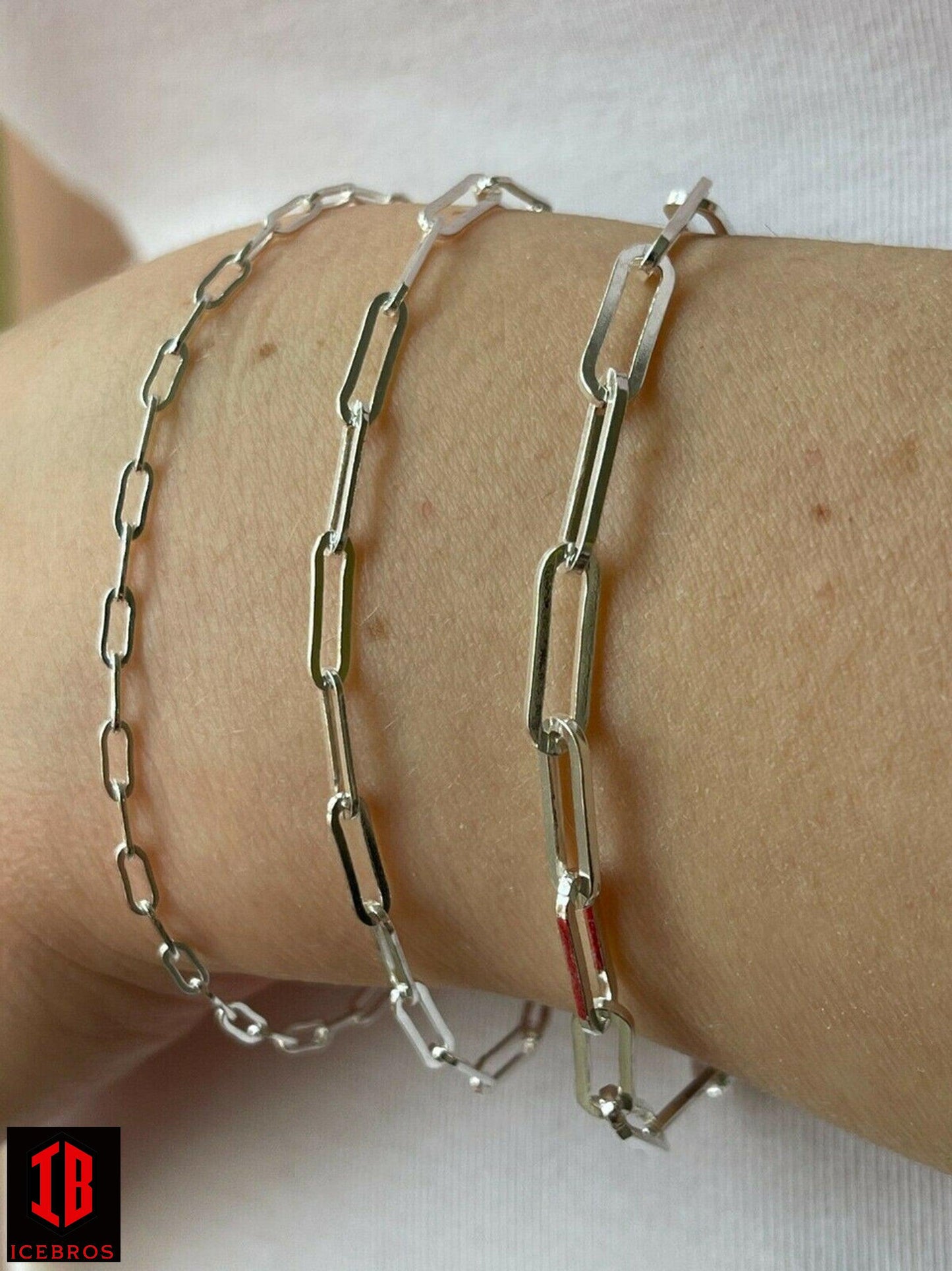 Women's 925 Sterling Silver Ladies Paperclip Rolo bracelet Cable (2.5mm-4mm)