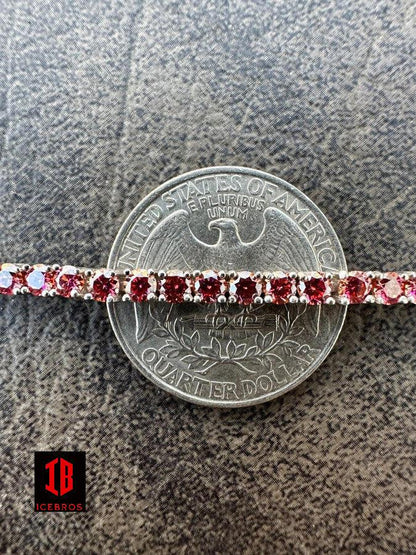 Iced Pink MOISSANITE Tennis Bracelet 925 Silver Pass Diamond Test (3mm-5mm)