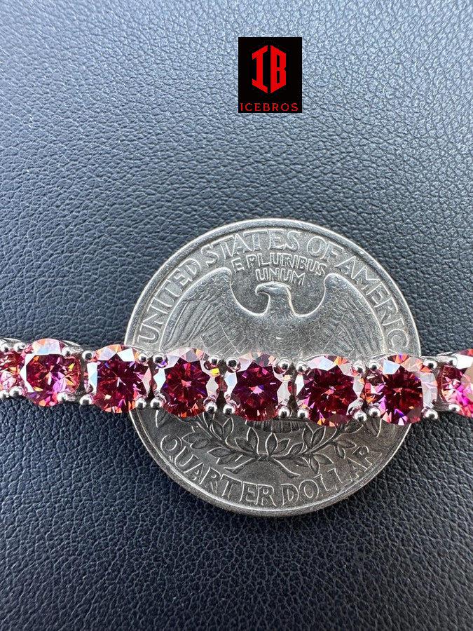 Iced Pink MOISSANITE Tennis Bracelet 925 Silver Pass Diamond Test (3mm-5mm)