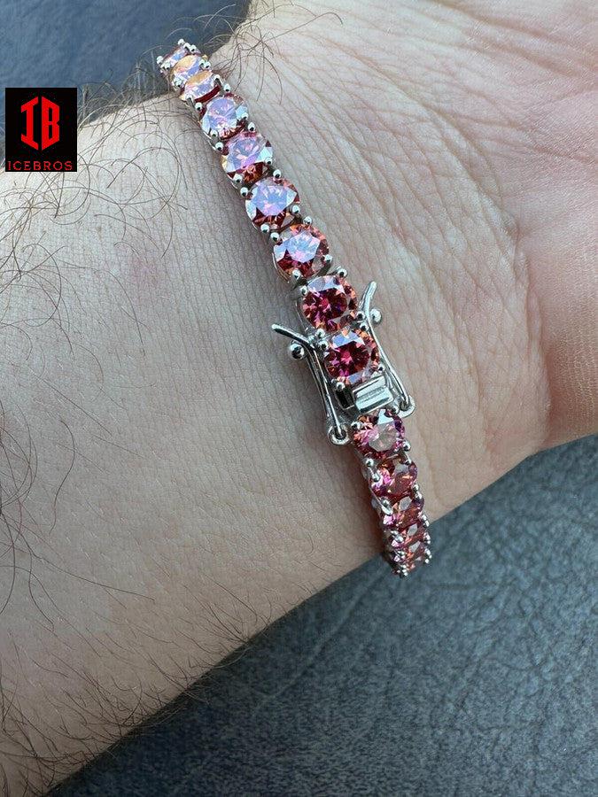 Iced Pink MOISSANITE Tennis Bracelet 925 Silver Pass Diamond Test (3mm-5mm)