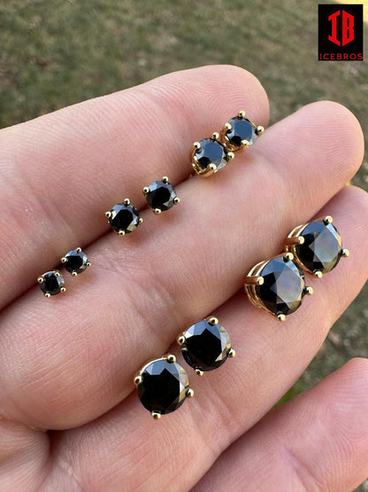 Black Moissanite Screwback Stud Earrings 14k Gold 925 Silver 3-8mm Pass Tester