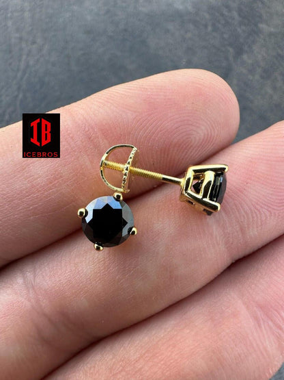 Black Moissanite Screwback Stud Earrings 14k Gold 925 Silver 3-8mm Pass Tester