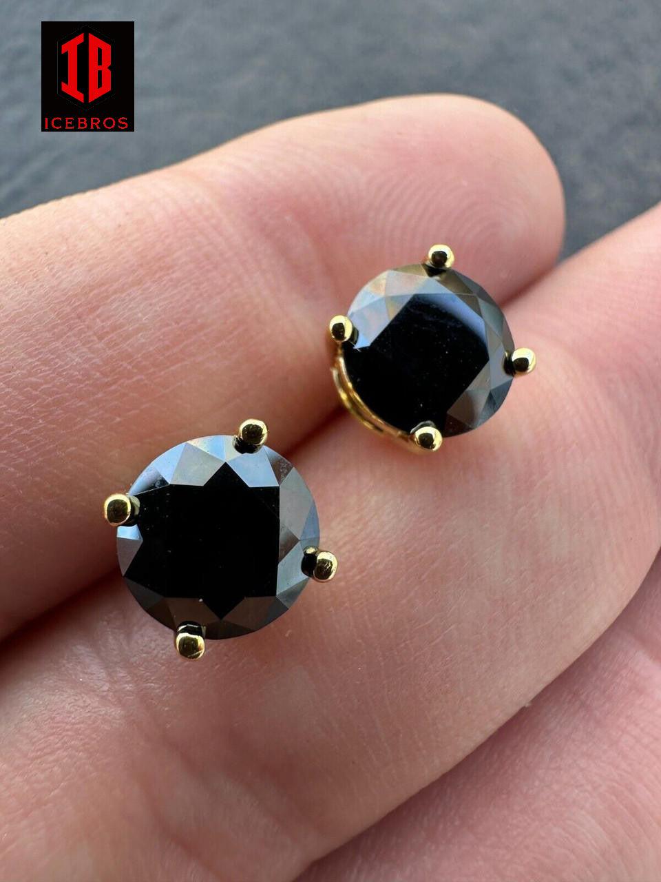 Black Moissanite Screwback Stud Earrings 14k Gold 925 Silver 3-8mm Pass Tester