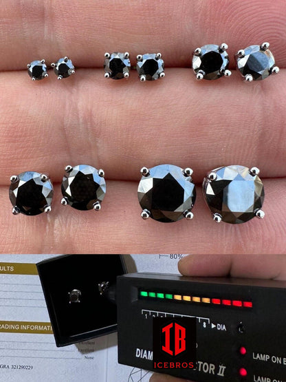 Black Moissanite Screwback Stud Earrings 14k Gold 925 Silver 3-8mm Pass Tester