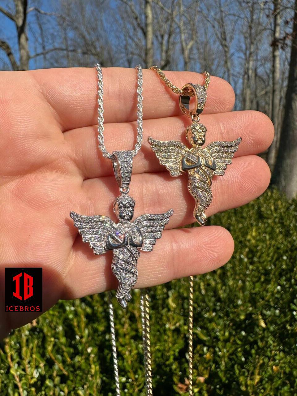 1.3ct Diamond Guardian Angel Cherub Pendant Solid 925 Silver Necklace Pendant