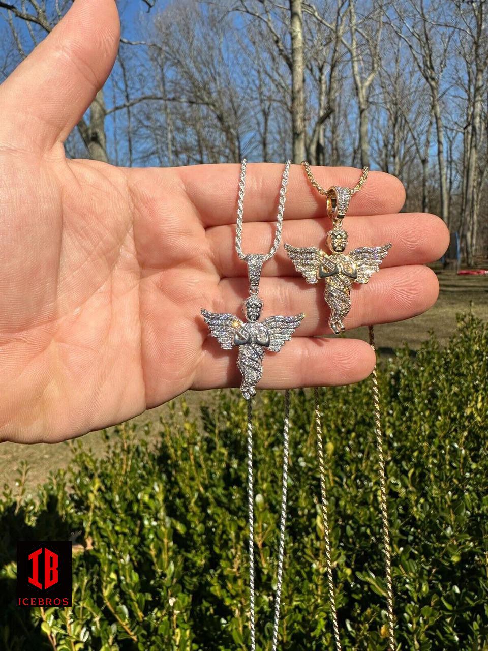 1.3ct Diamond Guardian Angel Cherub Pendant Solid 925 Silver Necklace Pendant