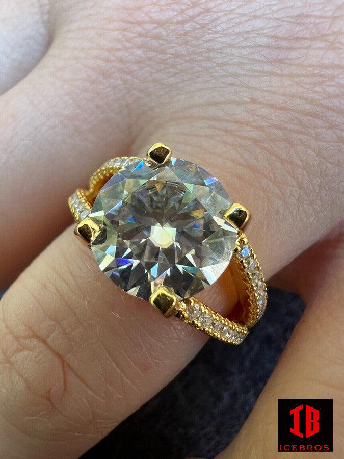 Real Moissanite Halo White / Gold Engagement Promise Ring 925 Vermeil Silver Diamond Test  4 Sizes