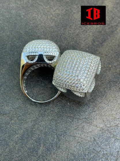 Men Real Solid 14K 925 Sterling Silver Hip Hop Ring Big Iced Diamond Huge 23mm Pinky (CZ)