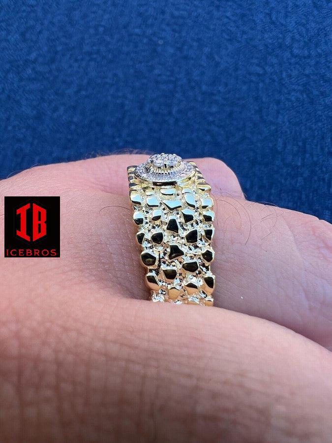 Real Men's MOISSANITE Gold Nugget Ring 925 Silver Iced Pinky Passes Diamond Test