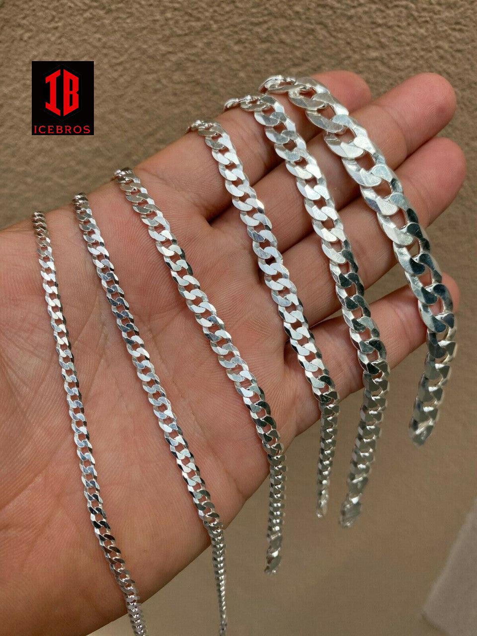 Real Solid 925 Sterling Silver Flat Curb Cuban Link Bracelet 3-10mm ITALY MADE. (3-11mm)