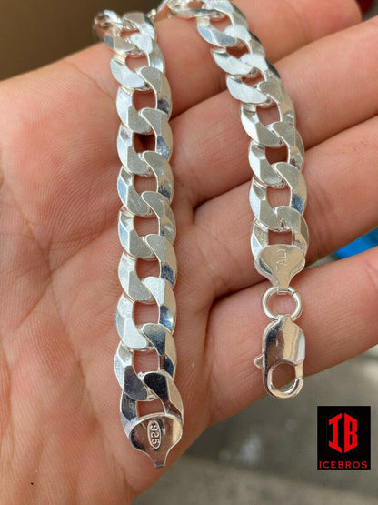 Real Solid 925 Sterling Silver Flat Curb Cuban Link Bracelet 3-10mm ITALY MADE. (3-11mm)