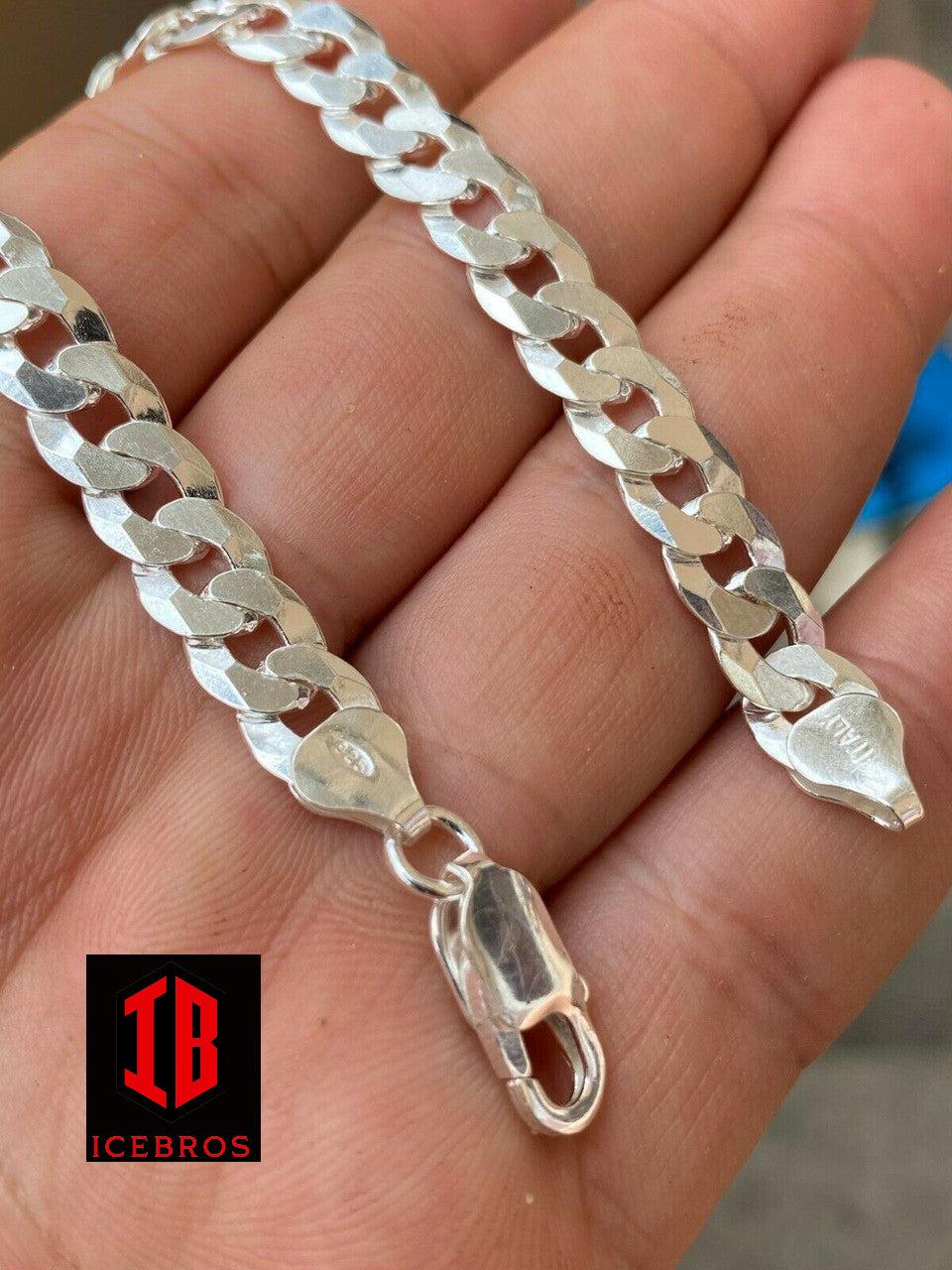 Real Solid 925 Sterling Silver Flat Curb Cuban Link Bracelet 3-10mm ITALY MADE. (3-11mm)