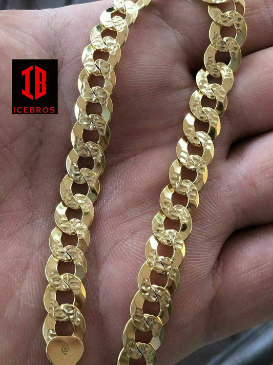 Real Solid 925 Silver & 14k Gold Mens Miami Cuban Link Bracelet Diamond Cut (5mm,8mm)