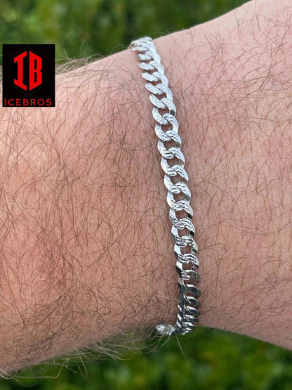 Real Solid 925 Vermeil Silver Mens Miami Cuban Link Bracelet Diamond Cut (5mm,8mm)