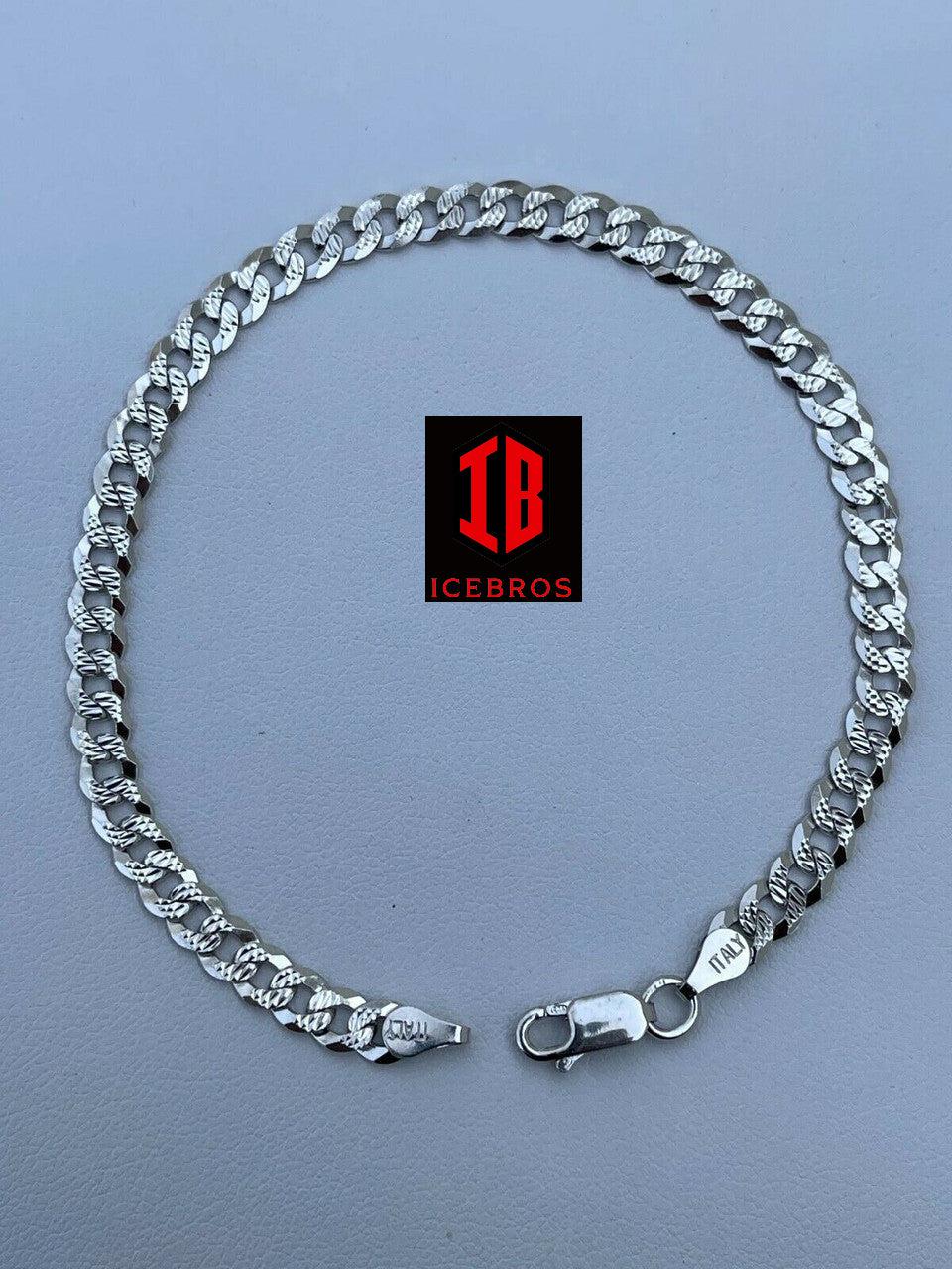 Real Solid 925 Vermeil Silver Mens Miami Cuban Link Bracelet Diamond Cut (5mm,8mm)