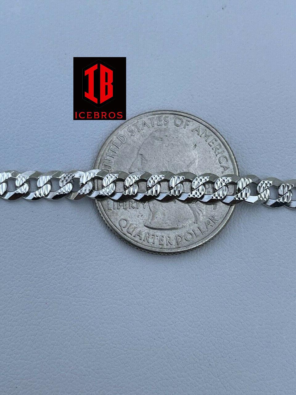 Real Solid 925 Vermeil Silver Mens Miami Cuban Link Bracelet Diamond Cut (5mm,8mm)