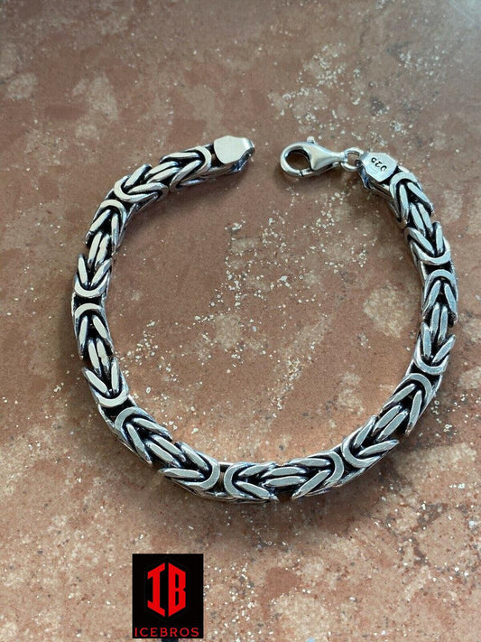 Men’s Real Solid 925 Sterling Silver Byzantine Bracelet 31 Grams 7.5inch Heavy (6mm)