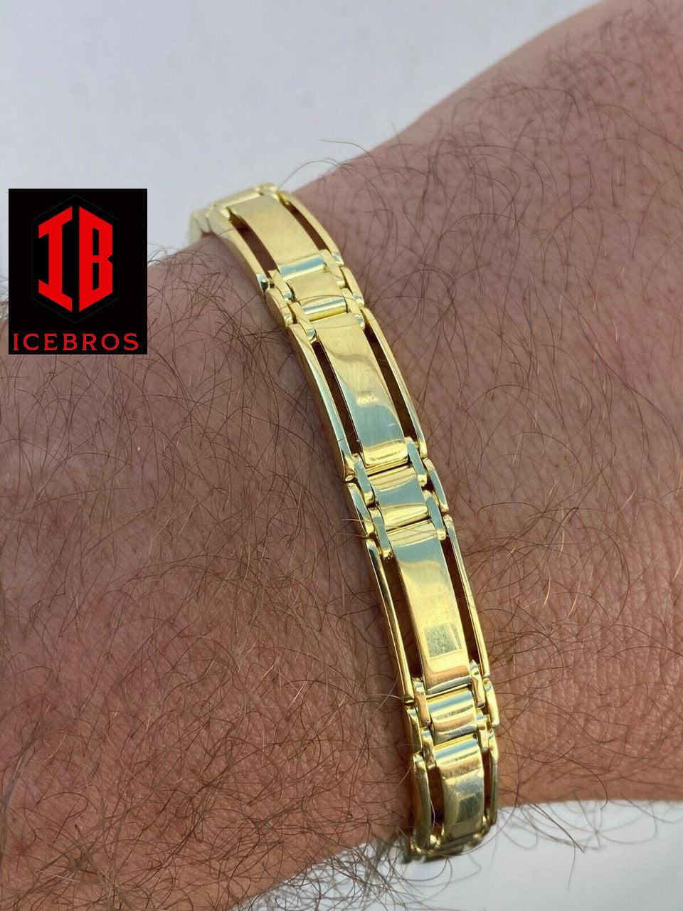 Men’s Real Solid 14k Gold Over 925 Sterling Silver Presidential Link Bracelet