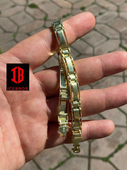 Men’s Real Solid 14k Gold Over 925 Sterling Silver Presidential Link Bracelet