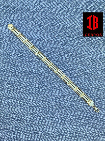 Men’s Solid 14k Gold Over 925 Sterling Silver Presidential Link Bracelet 10mm