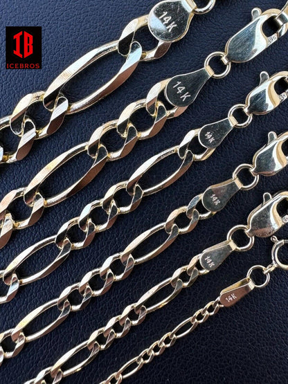 Real Solid 14k Yellow Gold Figaro Link Chain 16-24inch  Necklace ITALY (2mm-7mm)