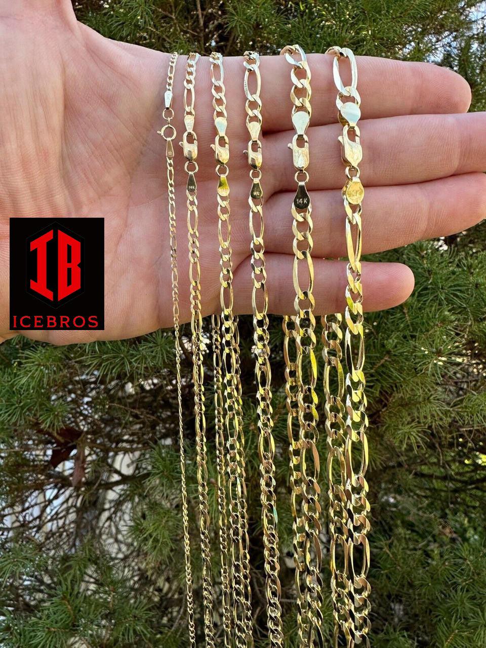 Real Solid 14k Yellow Gold Figaro Link Chain 16-24inch  Necklace ITALY (2mm-7mm)