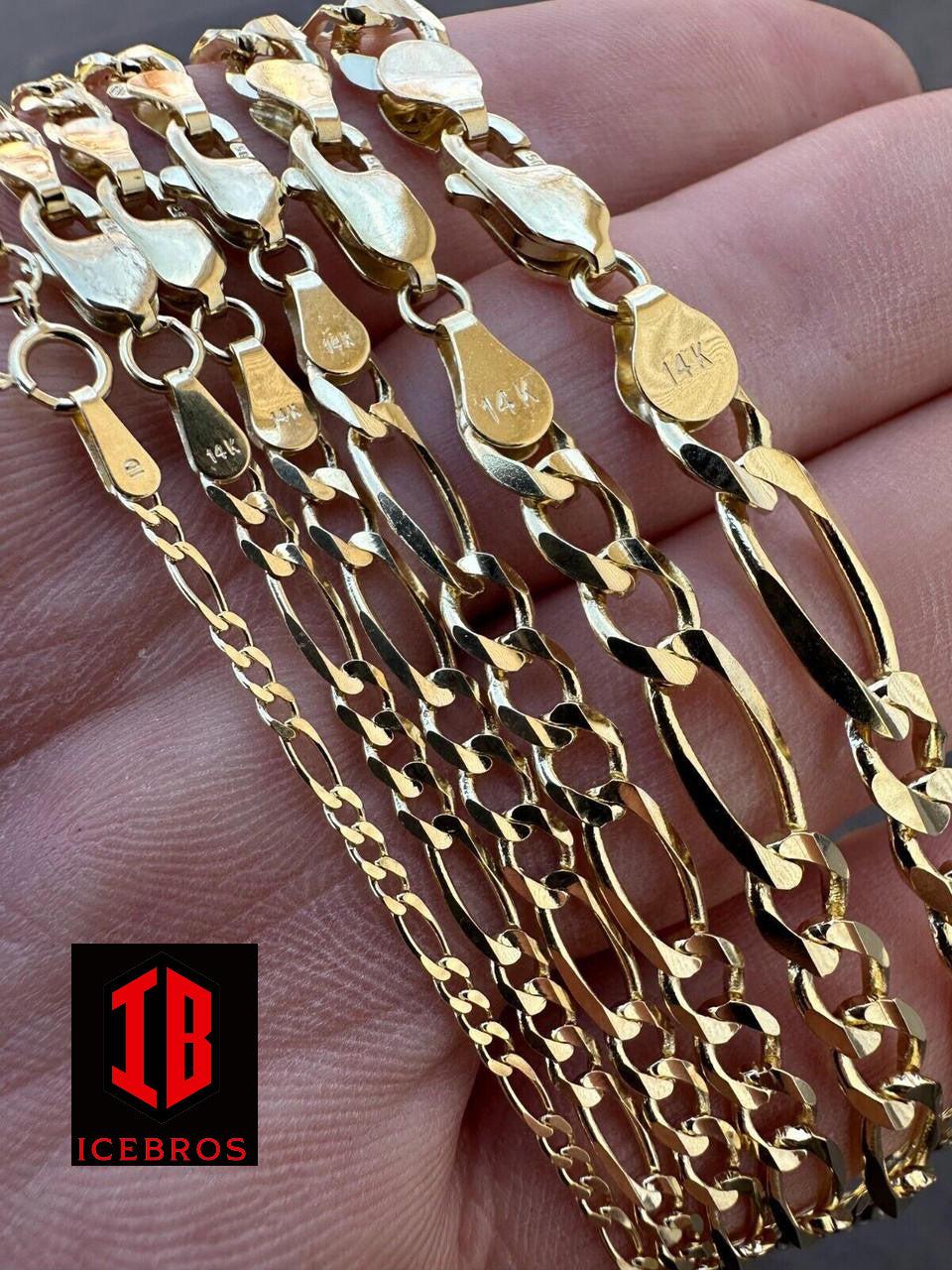 Real Solid 14k Yellow Gold Figaro Link Chain 16-24inch  Necklace ITALY (2mm-7mm)