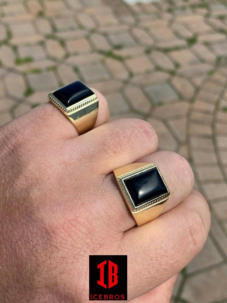 Men 14k Gold Over Real Solid 925 Silver Black Onyx Ring Sizes - 7 - 13