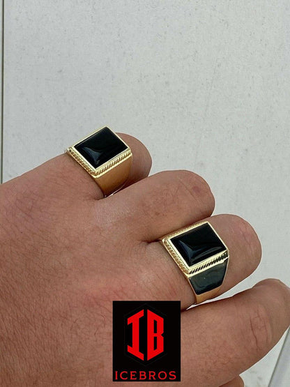 Men 14k Gold Over Real Solid 925 Silver Black Onyx Ring Sizes - 7 - 13