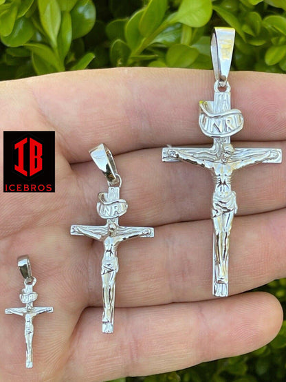 14KT Gold Over Solid 925 Silver Cross Jesus Piece Crucifix Charm Necklace