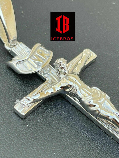 14KT Gold Over Solid 925 Silver Cross Jesus Piece Crucifix Charm Necklace