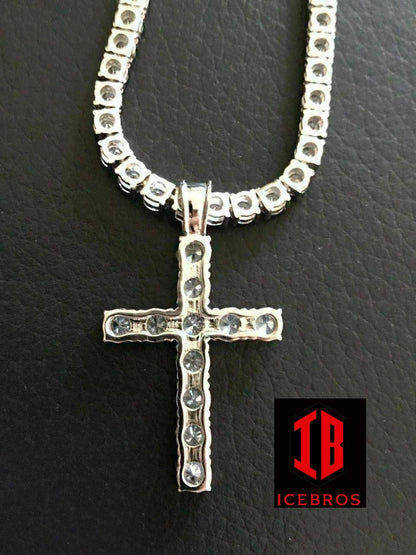 Tennis Cross Real Solid 925 Sterling Silver 80ct Man Made (CZ)