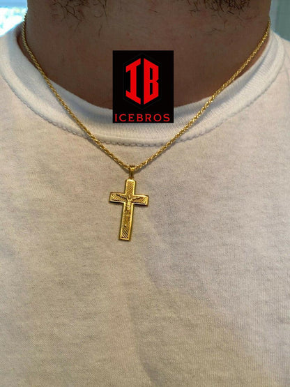 925 Sterling Italian Silver Illusion Jesus Plain 3d Cross Pendant Necklace