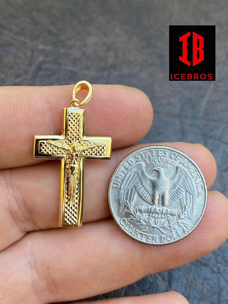 925 Sterling Italian Silver Illusion Jesus Plain 3d Cross Pendant Necklace